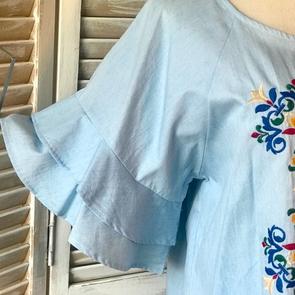 LIGHT BLUE COTTON TOP WITH EMBROIDERY - Picture 4 of 4